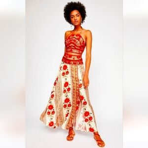 🔥 FREE PEOPLE SILK ROAD SET MIDI SKIRT CROP TOP 4
